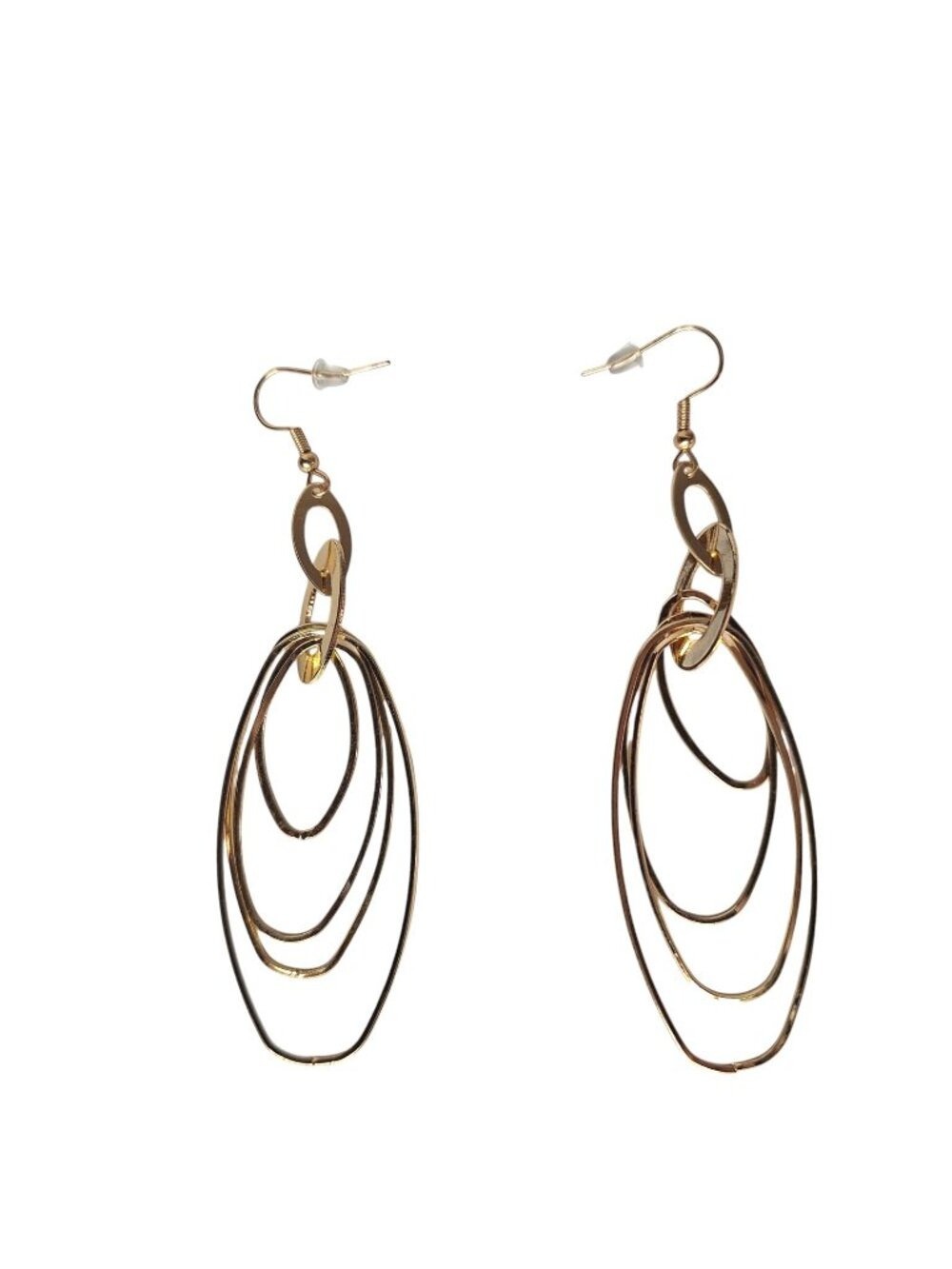 Gold Tone Multi Layer Open Oval Dangle Drop Earrings